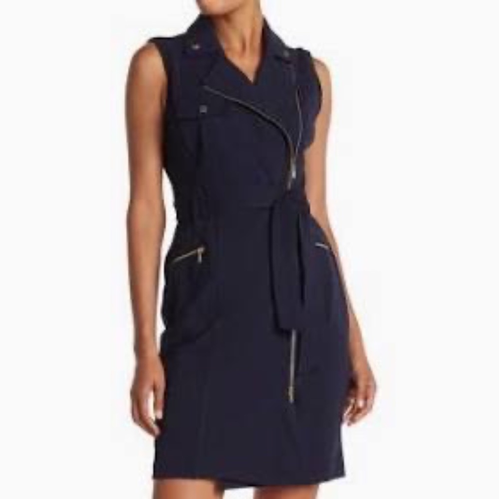 Calvin Klein Moto Tank navy blue belted dress Size 14